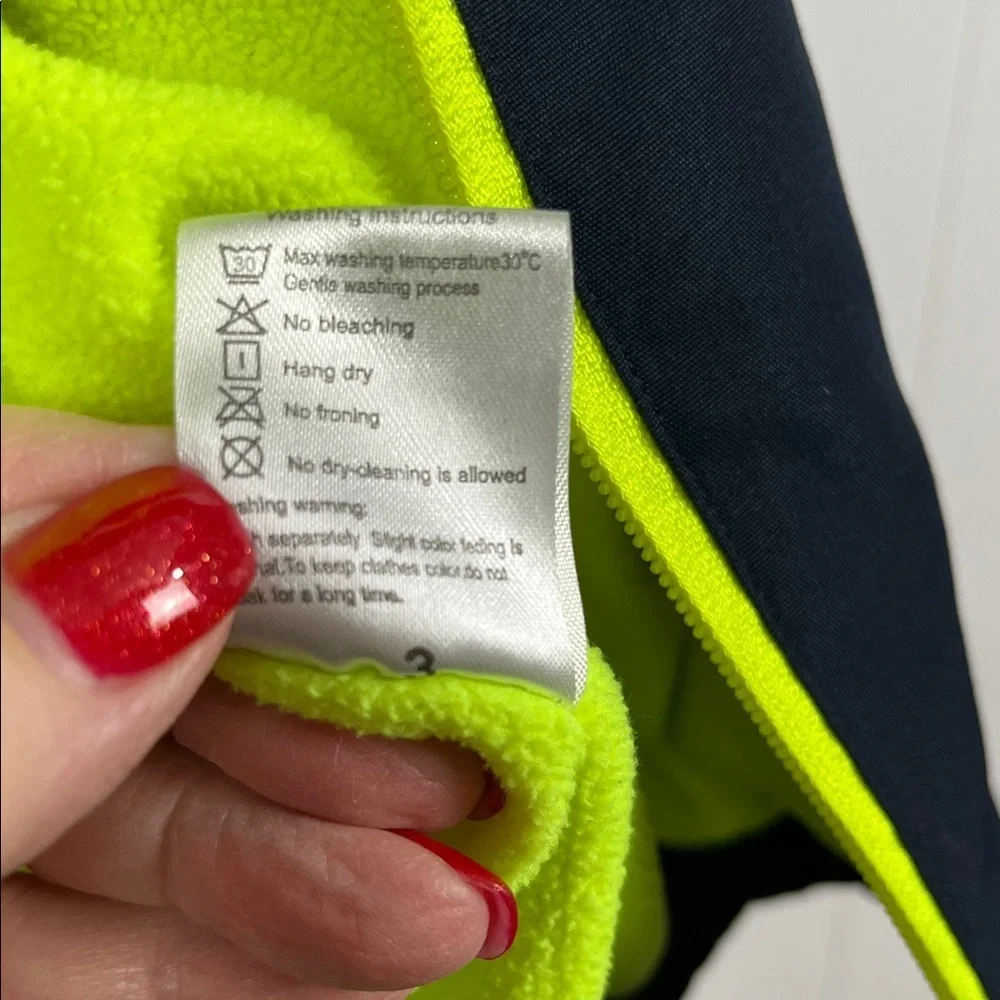 Top & Sky 140 Kids (Ages 8-9) Fleeced Lined Jacket w/Hood Navy Lime Green Zip